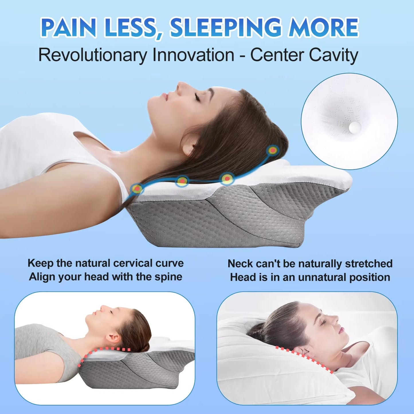 Butterfly Odorless Memory Foam Bed Pillow Orthopedic Cervical Pillow for Neck Pain Relief