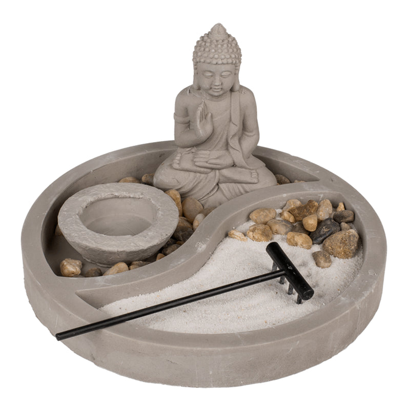 Set Giardino Zen Con Statua Buddha, Sabbia, Sassi E Candela – Decorazione Relax