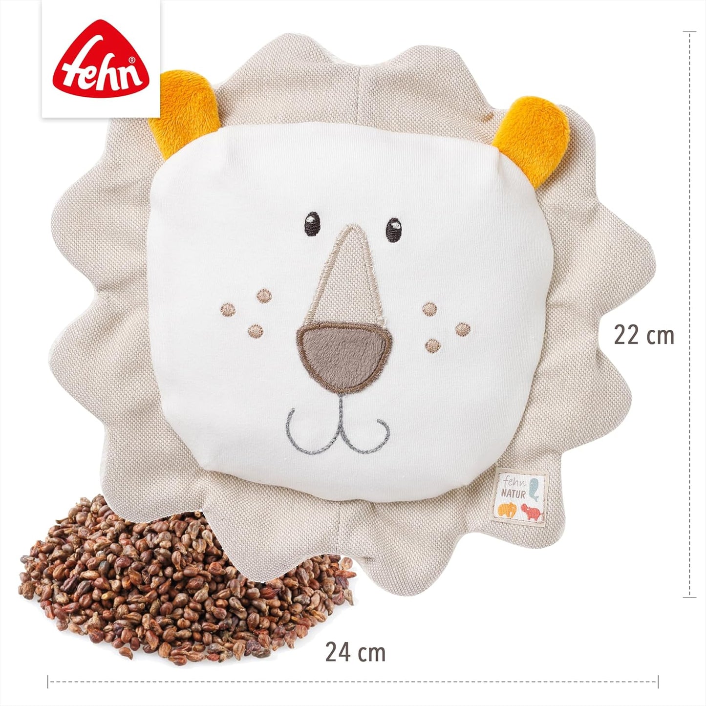 Animale Riscaldante Leone NATUR - Cuscino Con Semi D'Uva in Cotone Da Coltivazione Biologica - Cuscino Scaldavivande per Il Relax Di Neonati E Bambini Da 0+ Mesi