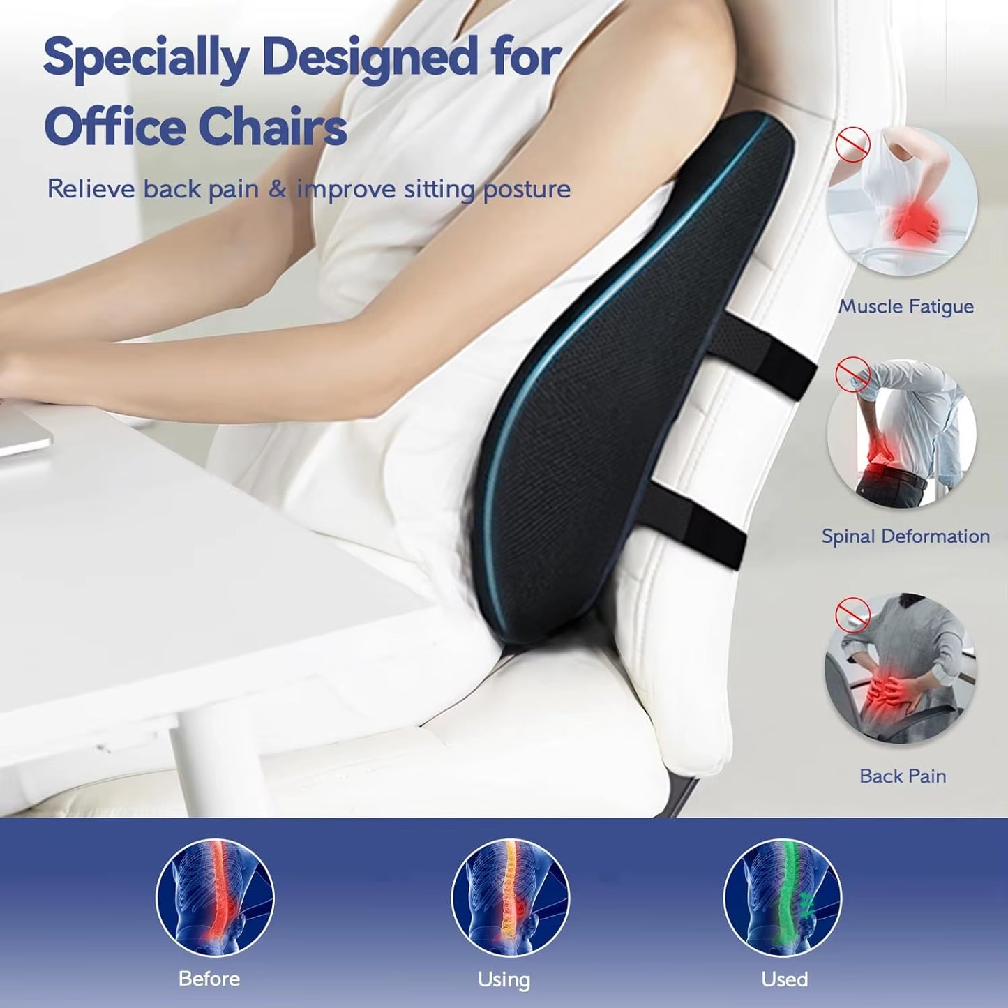 Lumbar Pillow for Office Chair Back Cushion with Removable Cover Cooling Memory Foam Pillow Back Pain Relief
