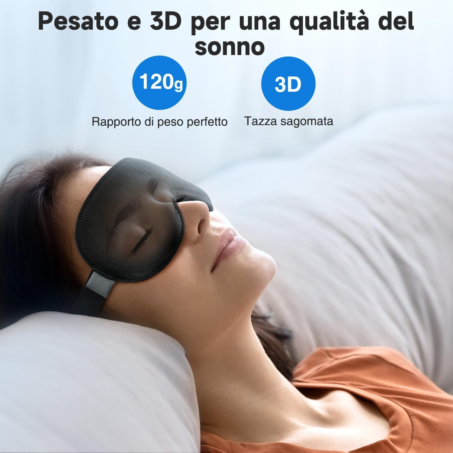 Mascherina per Dormire per Donna E Uomo,Maschera Occhi per Dormire Ponderata  3D,Mascherina Notte Occhi Con Luci Di Blocco,Alleviare Lo Stress,Mal Di Testa E Gli Occhi,Fascia Regolabile, 120 G
