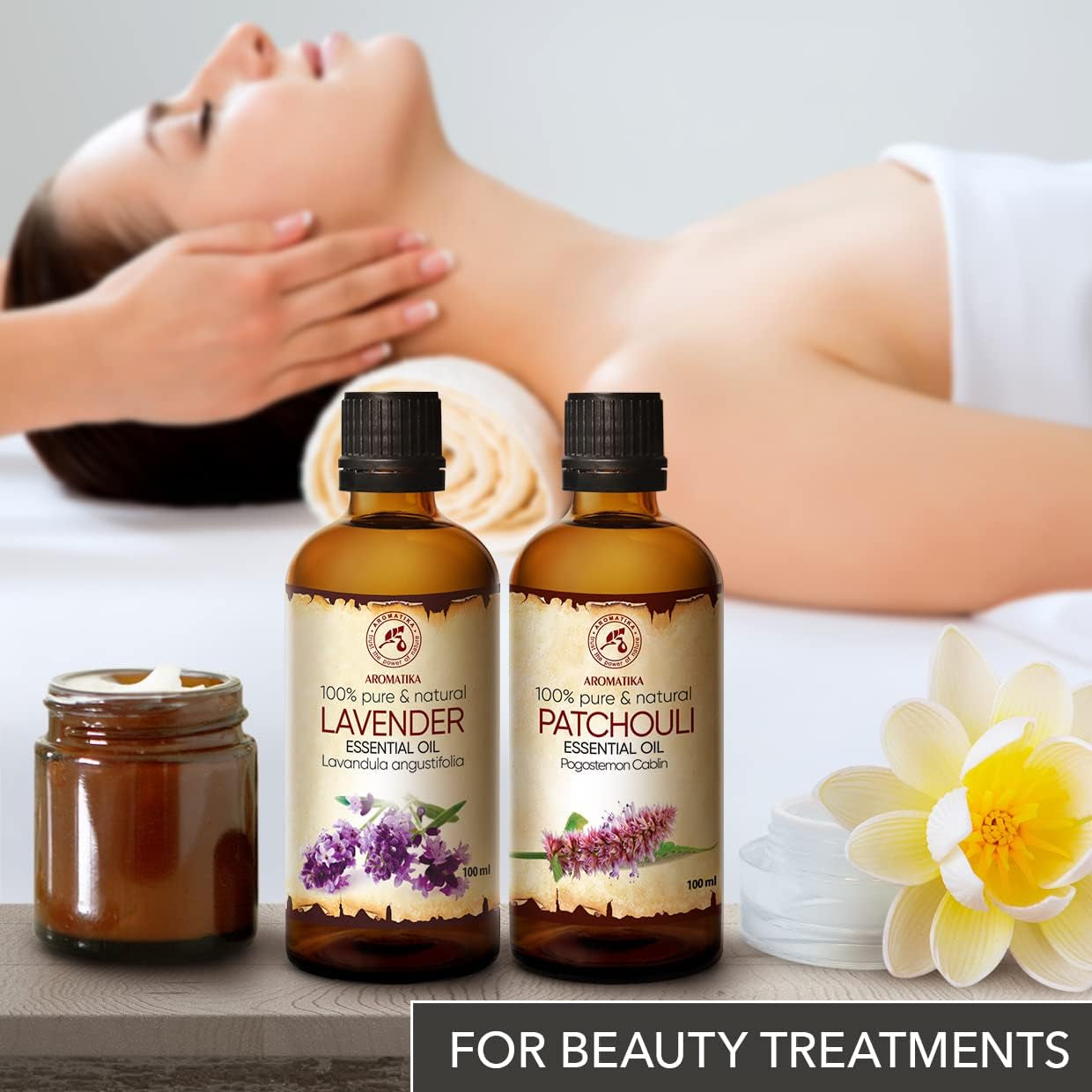 Olio Essenziale Set 2 X 100 Ml - Olio Di Lavanda E Patchouli - Pure & Natural - Cosmetico E per Massaggi - Oli Naturali per La Cura Della Pelle - Aromaterapia