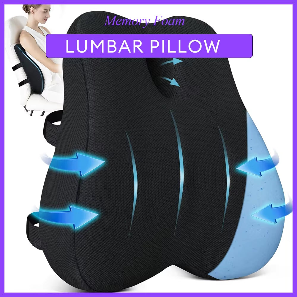 Lumbar Pillow for Office Chair Back Cushion with Removable Cover Cooling Memory Foam Pillow Back Pain Relief
