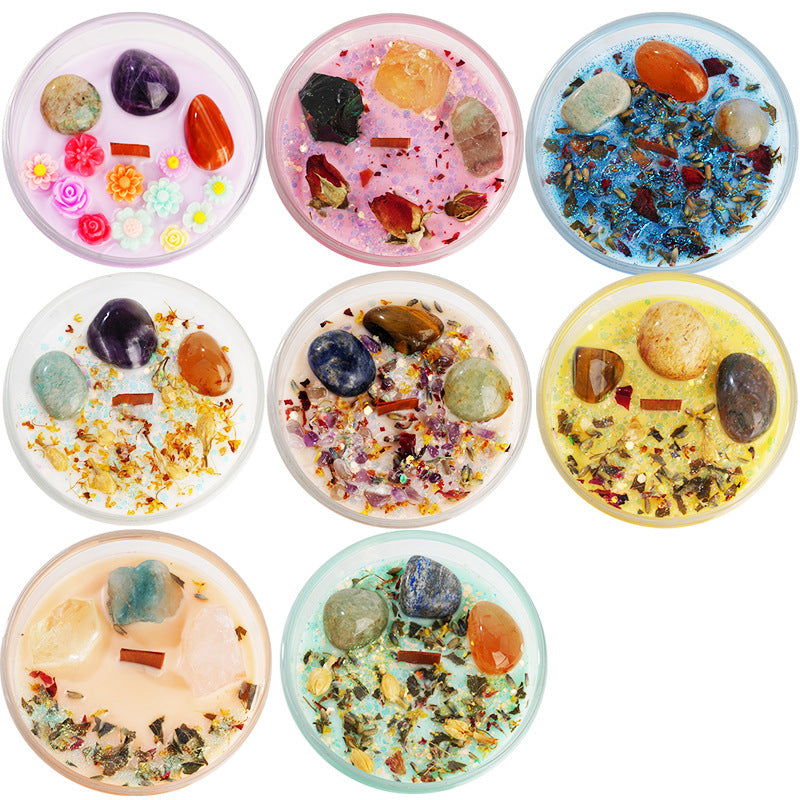 Candela Aromaterapia con Cristalli Naturali 240g – Cera Soia Artigianale – 8 Fragranze Premium