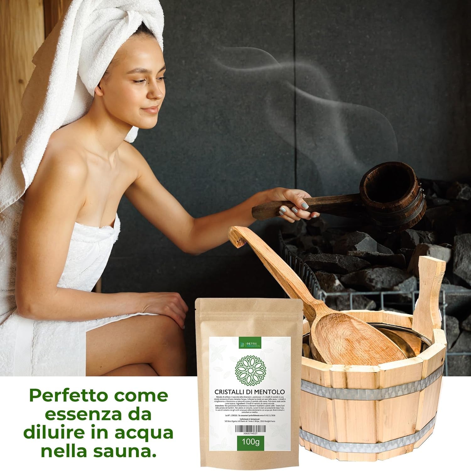 -Cristalli Di Mentolo Sauna-100 G-Menta Pura Al 100%-Accessori per Sauna-Sauna Da Casa-Sensazione Rivitalizzante - Rinfresca E Stimola I Sensi
