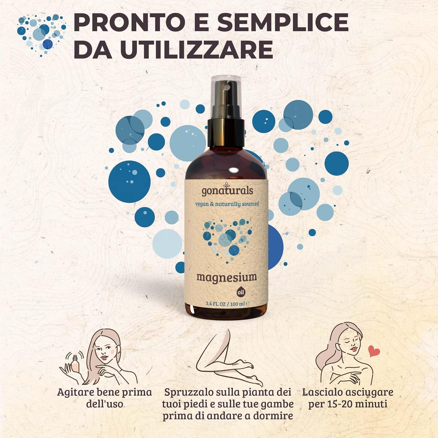 ® Spray Al Magnesio - Aiuto per Il Sonno, Crampi Muscolari, Elasticità Delle Articolazioni, Idratazione Di Pelle E Capelli - Olio Di Magnesio Spray Ad Alto Assorbimento, 100Ml