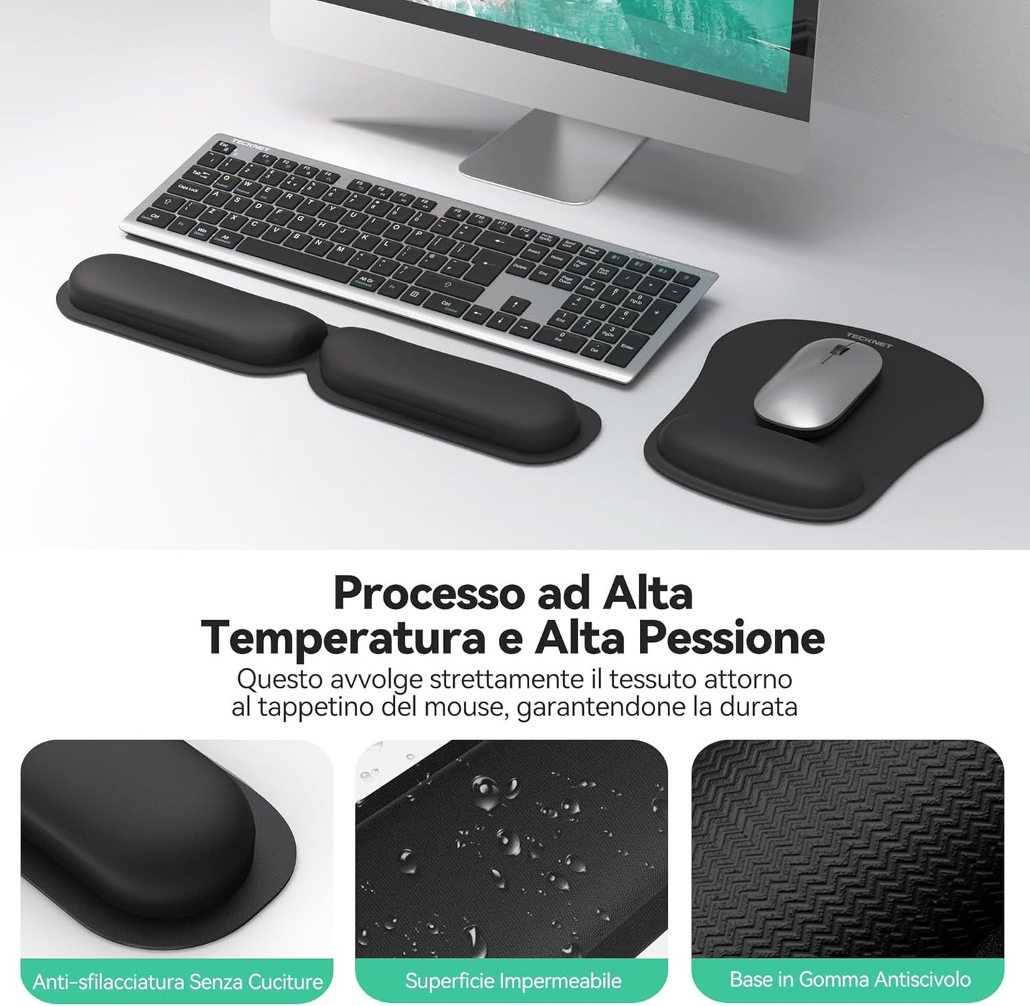 TECKNET Tappetino Mouse Con Poggiapolsi, Poggiapolsi Tastiera E Gaming Mouse Pad