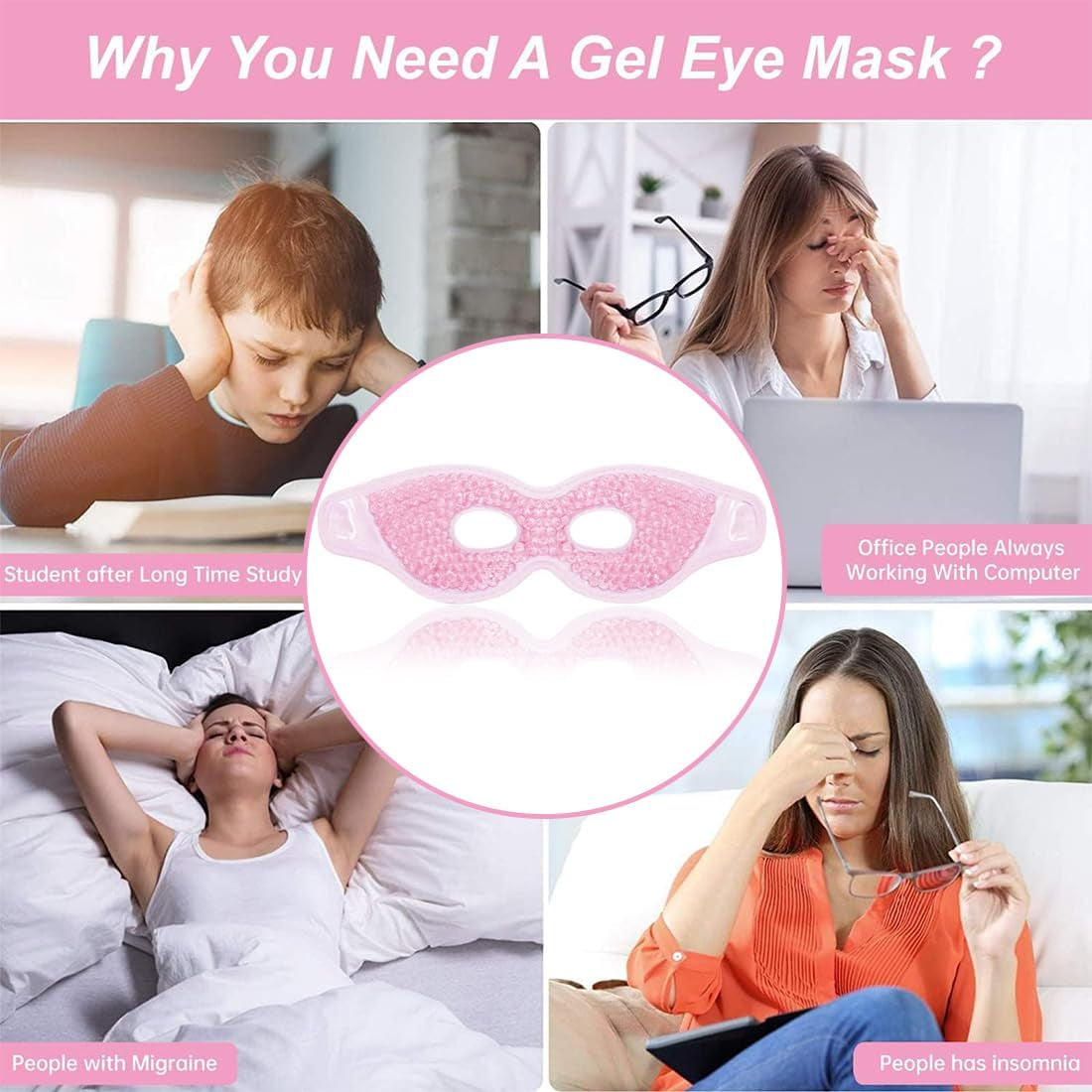 Maschera Gel Occhi,Riutilizzabile,Effetto Freddo/Caldo per Gonfiore,Stanchezza,Mal Di Testa E Hangover