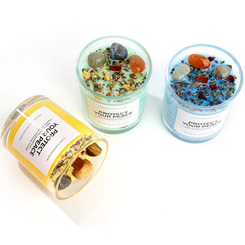 Candela Aromaterapia con Cristalli Naturali 240g – Cera Soia Artigianale – 8 Fragranze Premium