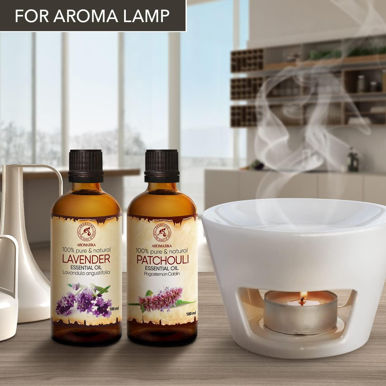 Olio Essenziale Set 2 X 100 Ml - Olio Di Lavanda E Patchouli - Pure & Natural - Cosmetico E per Massaggi - Oli Naturali per La Cura Della Pelle - Aromaterapia