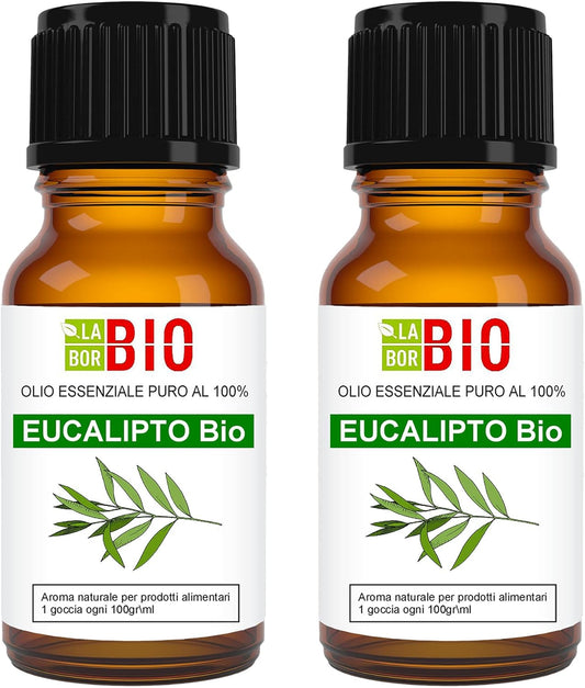 Set 2 Eucalipto Bio Olio Essenziale 100% Puro 10 Ml - Uso Interno Terapeutico Alimentare Diffusori Ambiente Aromaterapia Cosmetica -
