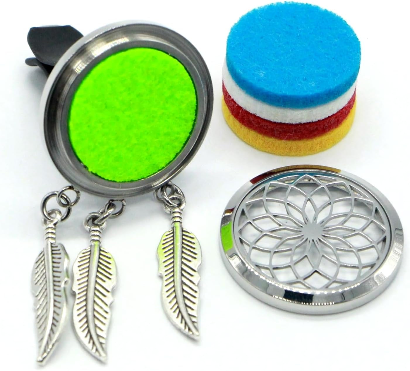 Zen'Aroôme - Diffusore Di Olio Essenziale per Auto, Clip Aromatizzante, Acchiappasogni, Diffusore + 5 Bicchieri Da Profumo Con Olio Essenziale O Profumo, in Acciaio Inossidabile, Fissaggio Su Griglia