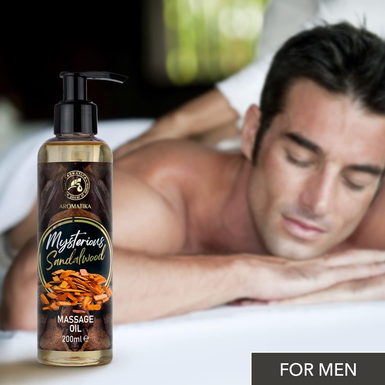 Olio Naturale per Massaggi Allevia Tensione (200 Ml) - Profumo Esotico Olio Essenziale Di Sandalo - Con Oli Naturali Di Noccioli Di Pesca, Jojoba, Mandorla, Semi Di Uva