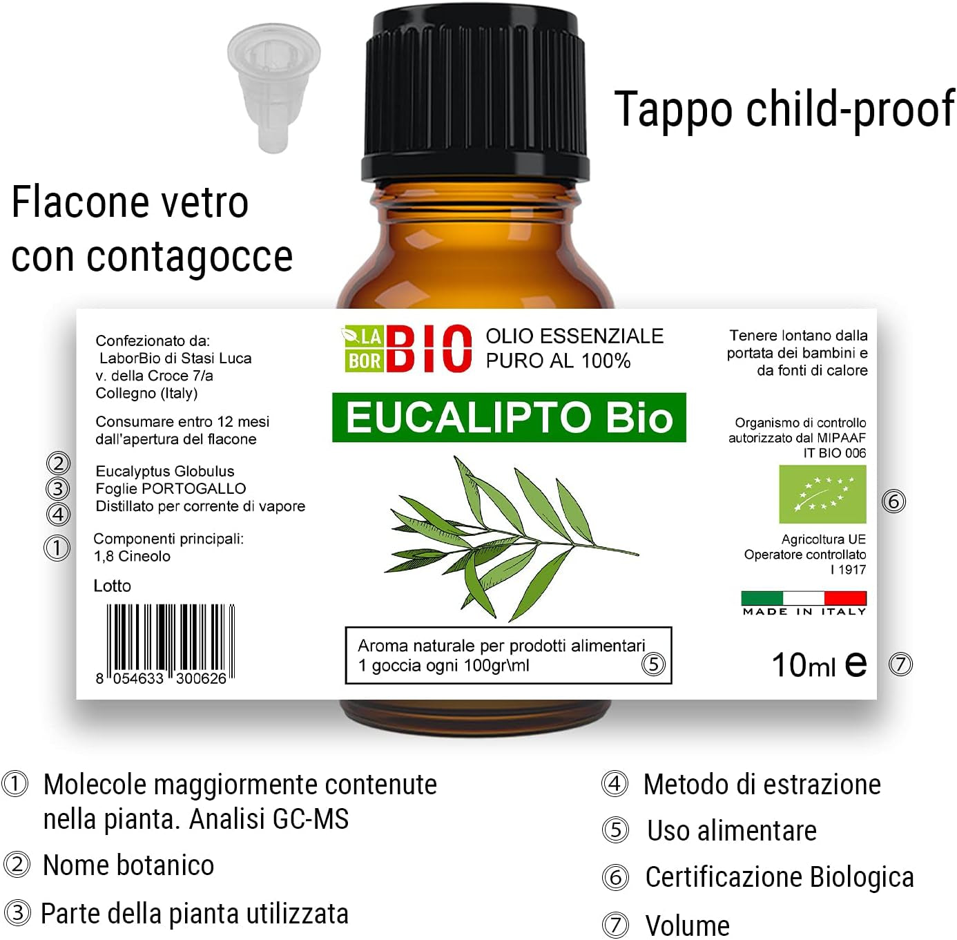 Set 2 Eucalipto Bio Olio Essenziale 100% Puro 10 Ml - Uso Interno Terapeutico Alimentare Diffusori Ambiente Aromaterapia Cosmetica -
