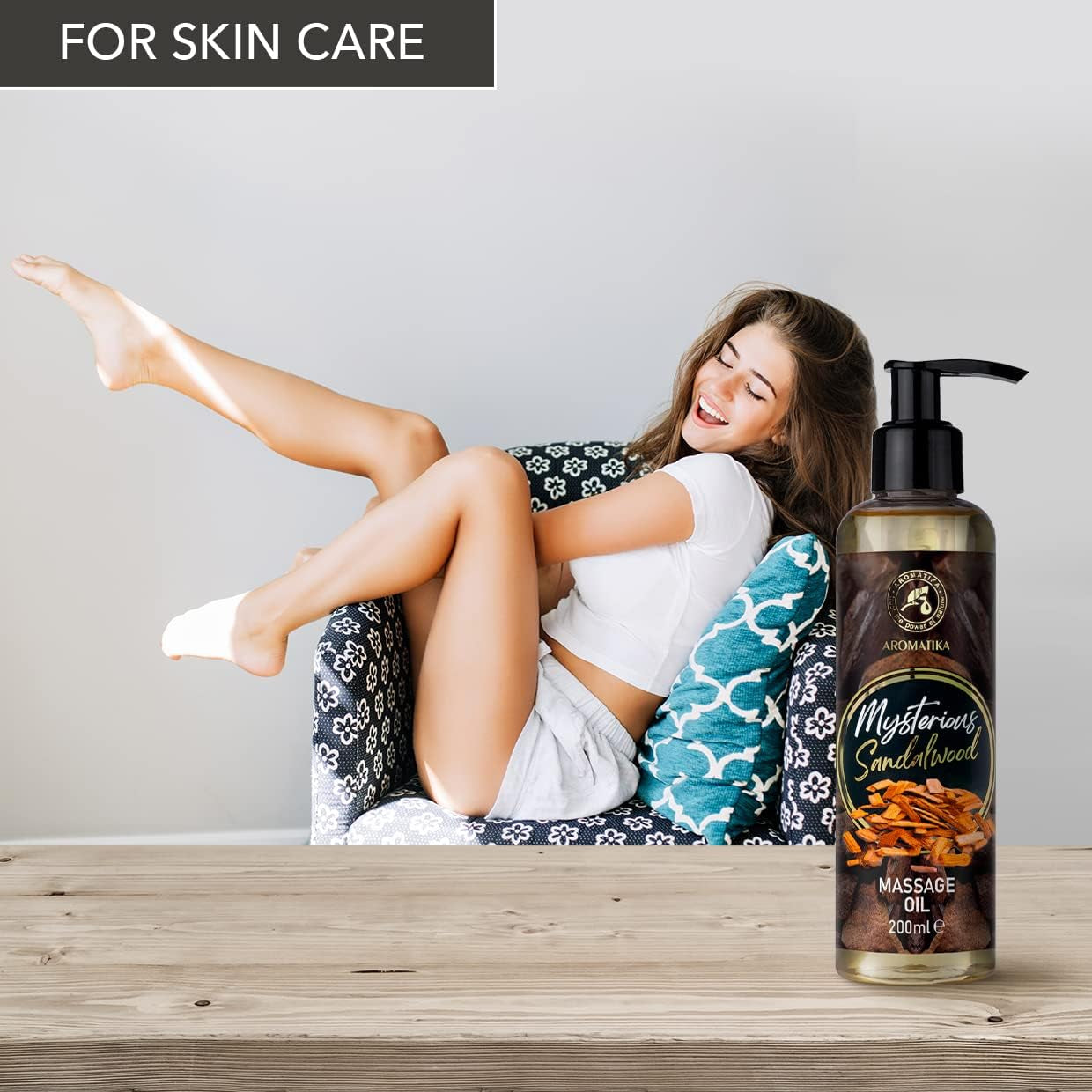 Olio Naturale per Massaggi Allevia Tensione (200 Ml) - Profumo Esotico Olio Essenziale Di Sandalo - Con Oli Naturali Di Noccioli Di Pesca, Jojoba, Mandorla, Semi Di Uva