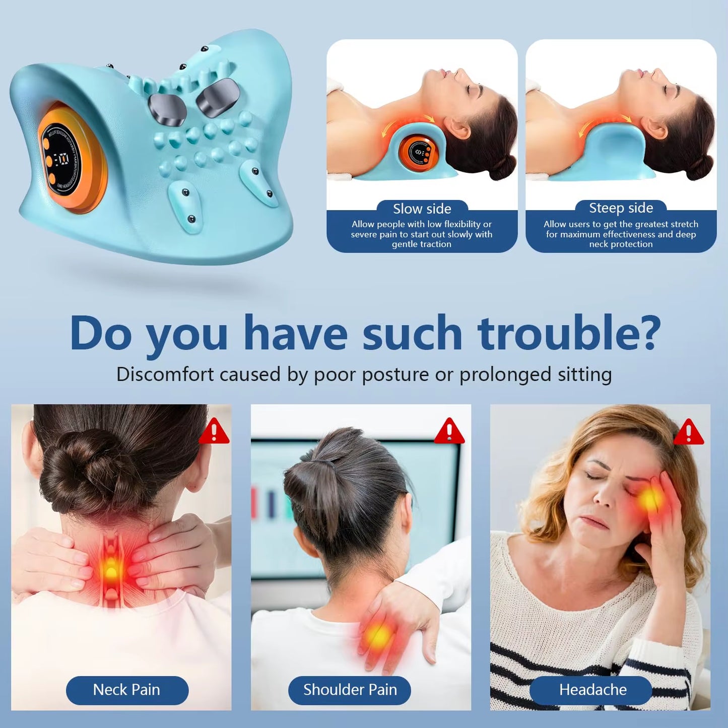 2025 Multifunction Neck Massager Pillow with Heat for Shoulder Pain Relief 3-In-1 Electric Neck Traction Relaxer Massage Pillow