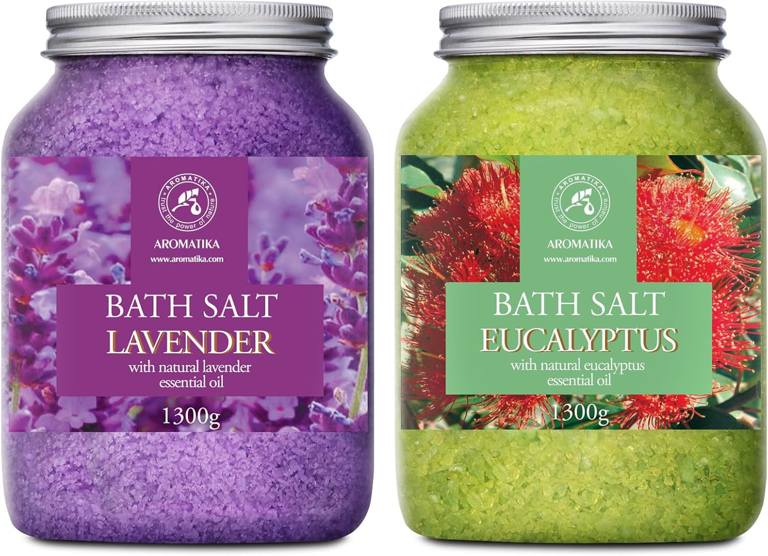 Sali Da Bagno Set Lavanda & Eucalipto 2Х1300G - Sale Marino Con Olio Essenziale Di Lavanda - Olio Essenziale Di Eucalipto - Bagno Rilassante - Cura Del Corpo - Relax - Bellezza - Aromaterapia