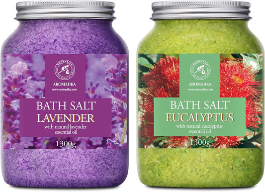 Sali Da Bagno Set Lavanda & Eucalipto 2Х1300G - Sale Marino Con Olio Essenziale Di Lavanda - Olio Essenziale Di Eucalipto - Bagno Rilassante - Cura Del Corpo - Relax - Bellezza - Aromaterapia