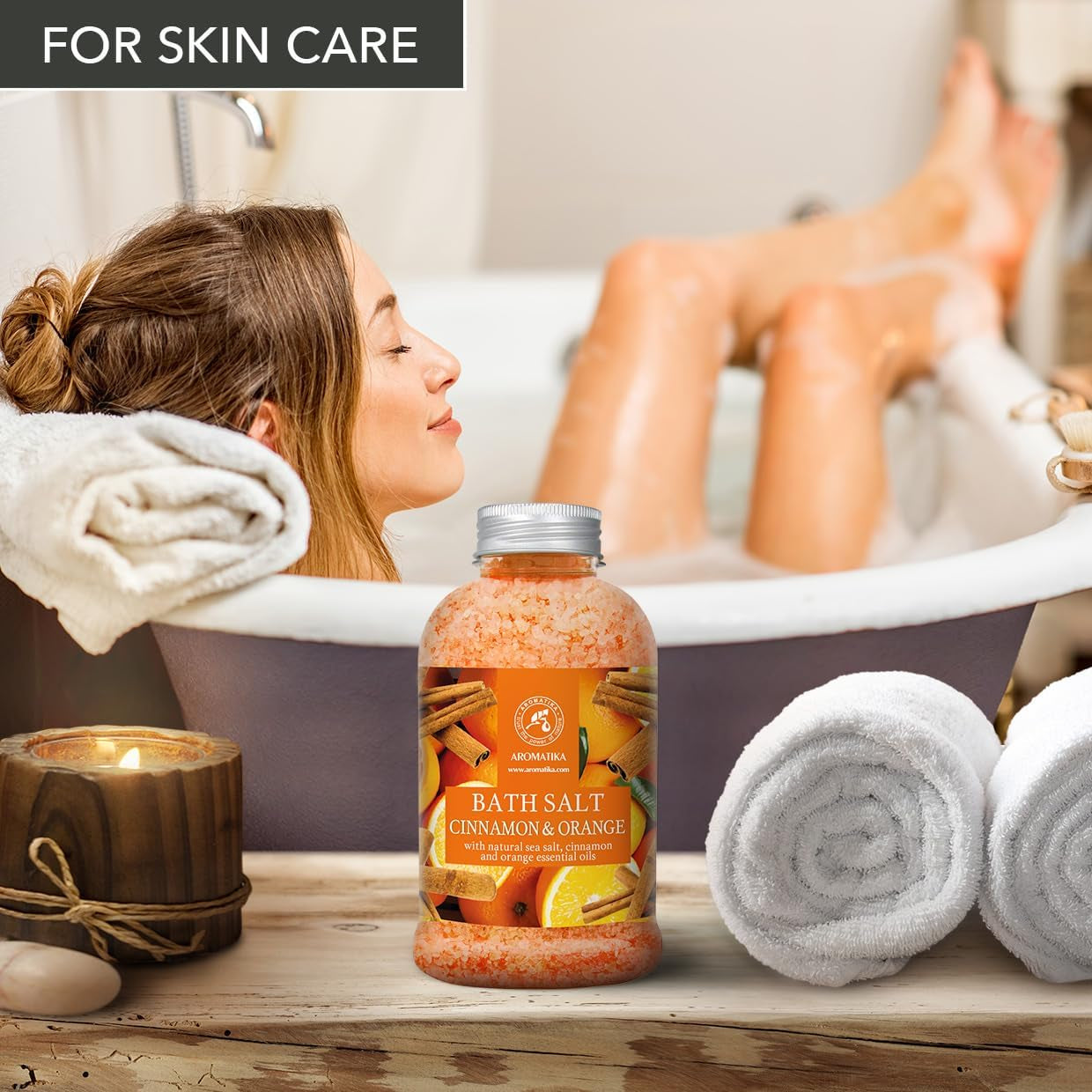 Sali Da Bagno Cannella-Arancia 600 G - Sale Marino Con Olio Essenziale Di Arancia E Cannella - Cura Del Corpo - Rilassamento - Bellezza - Aromaterapia