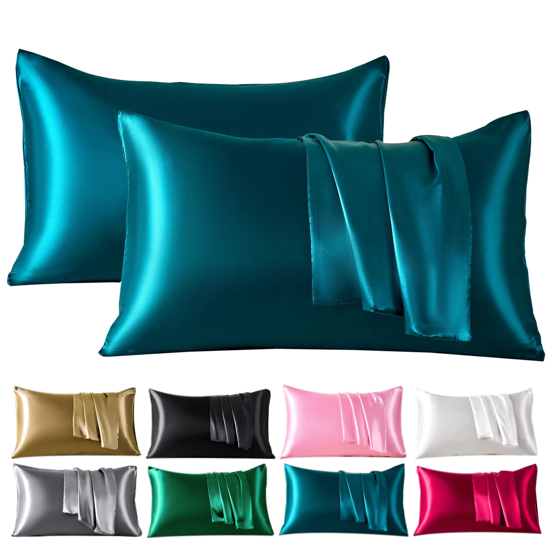 2Pcs Satin Pillowcase for Skin and Hair, Satin Pillow Cases Set of 2 Soft Breathable Smooth Cooling Pillow Covers for Sleeping