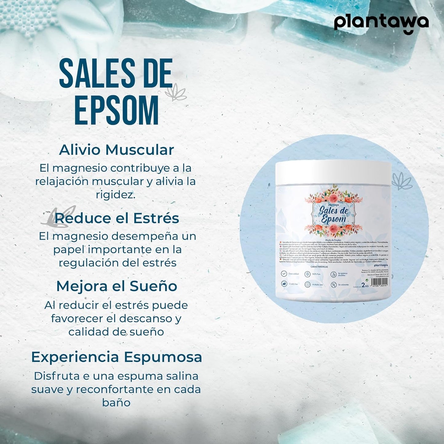 Sale Di Epsom 2Kg | Sali Da Bagno Rilassanti Con Solfato Di Magnesio Puro | Relax Muscolare, Cura Della Pelle E Benessere Naturale | Bagno Rilassante E Schiumoso | Senza Tossine E Additivi