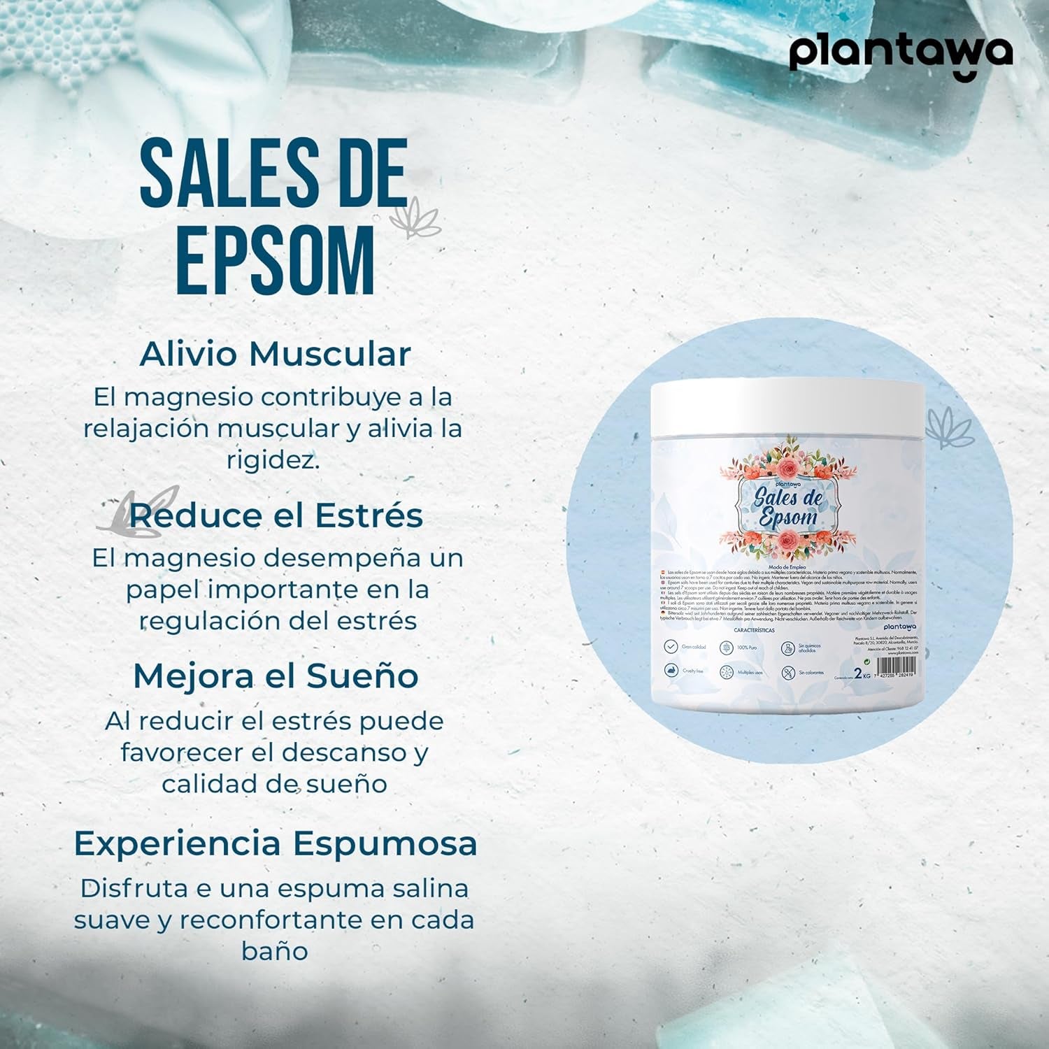 Sale Di Epsom 2Kg | Sali Da Bagno Rilassanti Con Solfato Di Magnesio Puro | Relax Muscolare, Cura Della Pelle E Benessere Naturale | Bagno Rilassante E Schiumoso | Senza Tossine E Additivi