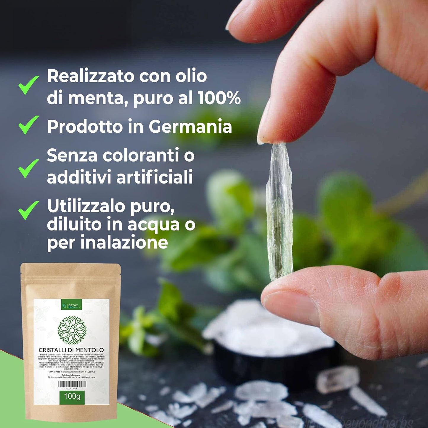 -Cristalli Di Mentolo Sauna-100 G-Menta Pura Al 100%-Accessori per Sauna-Sauna Da Casa-Sensazione Rivitalizzante - Rinfresca E Stimola I Sensi