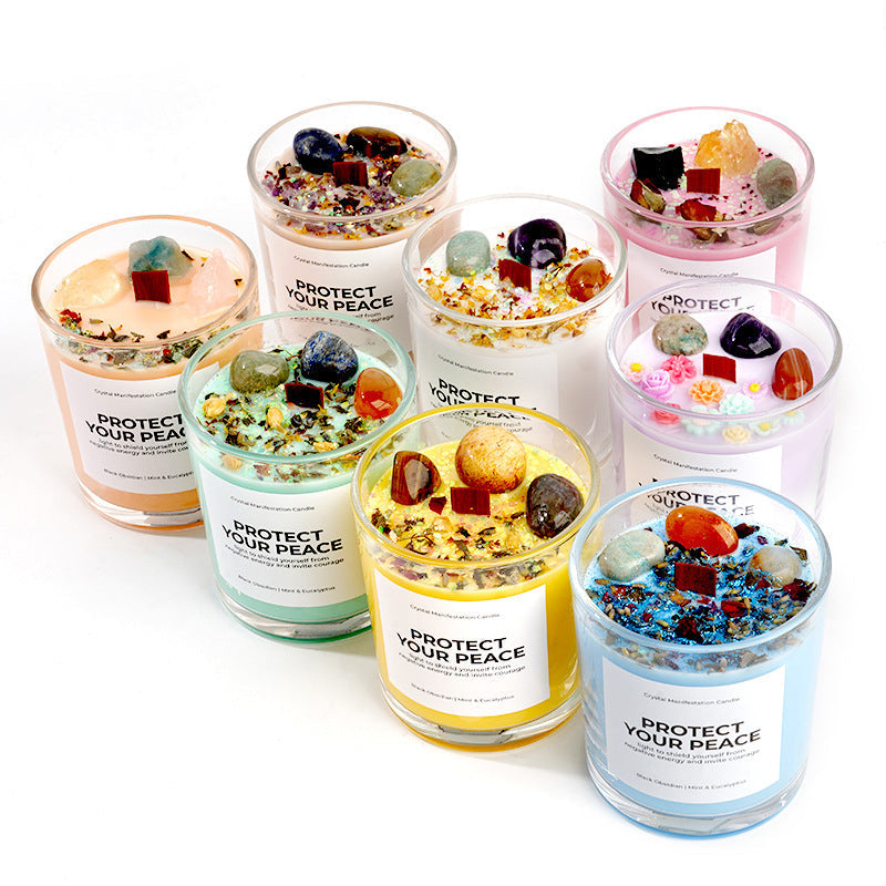 Candela aromaterapia con cristalli naturali 240g in cera di soia artigianale
