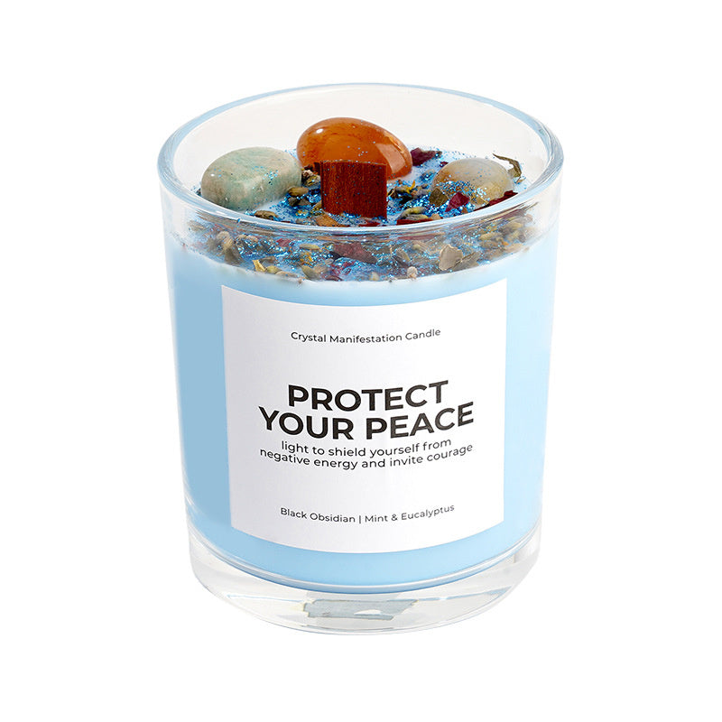 Candela aromatica con cristalli naturali per relax e atmosfera accogliente