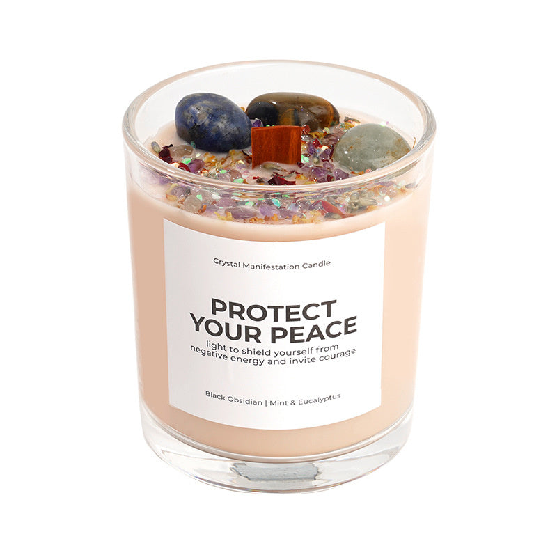 Candela aromatica con cristalli naturali per relax e atmosfera accogliente