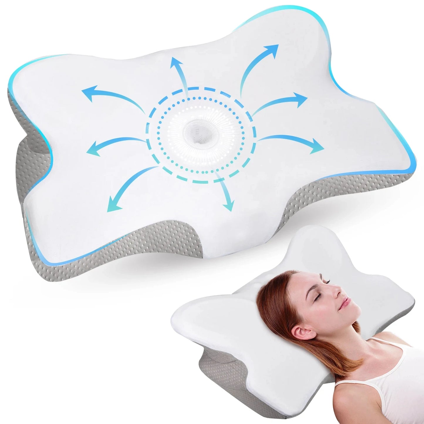 Cuscino cervicale in memory foam a farfalla con design ergonomico