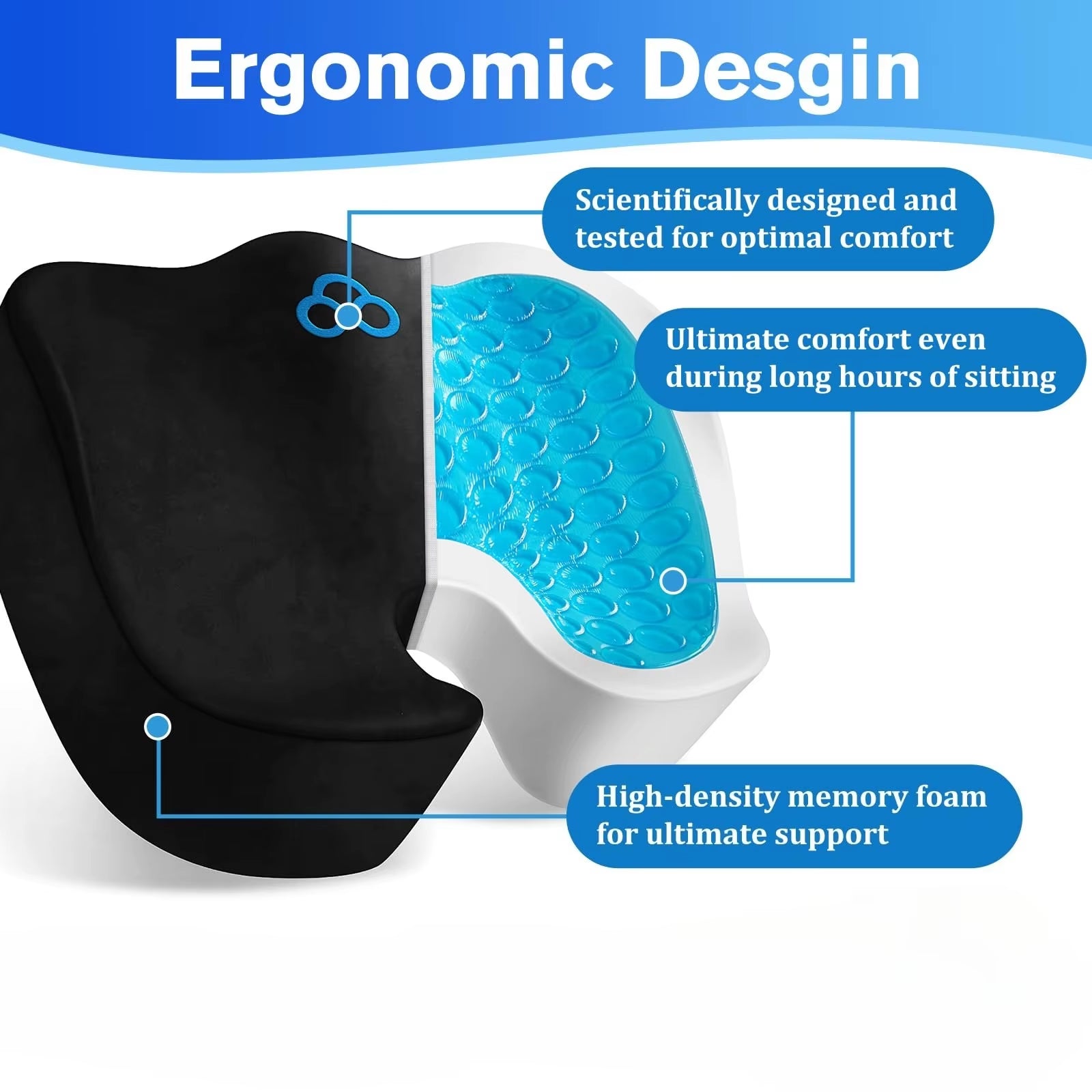 Cuscino per sedia ergonomico con design a U e gel refrigerante