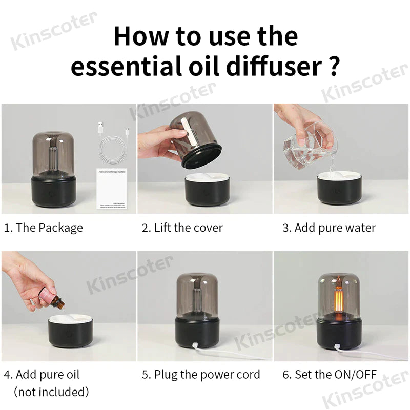 Diffusore aromaterapia USB con effetto candela per ambiente rilassante