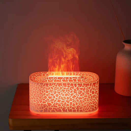 Diffusore oli essenziali con effetto fiamma LED e 7 colori relax