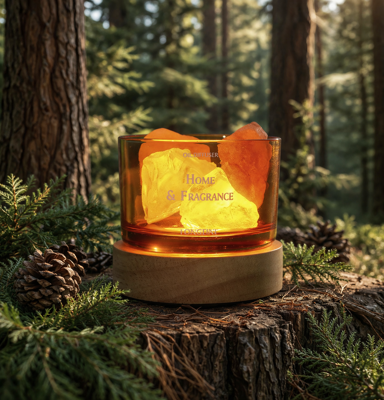 Diffusore Passivo con Cristalli Naturali e Base LED USB in Legno