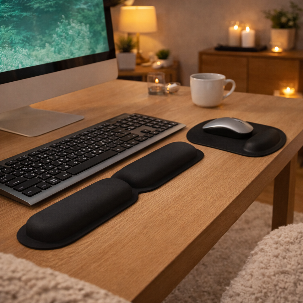 Set ergonomico con tappetino mouse e supporto tastiera con poggiapolsi in memory foam