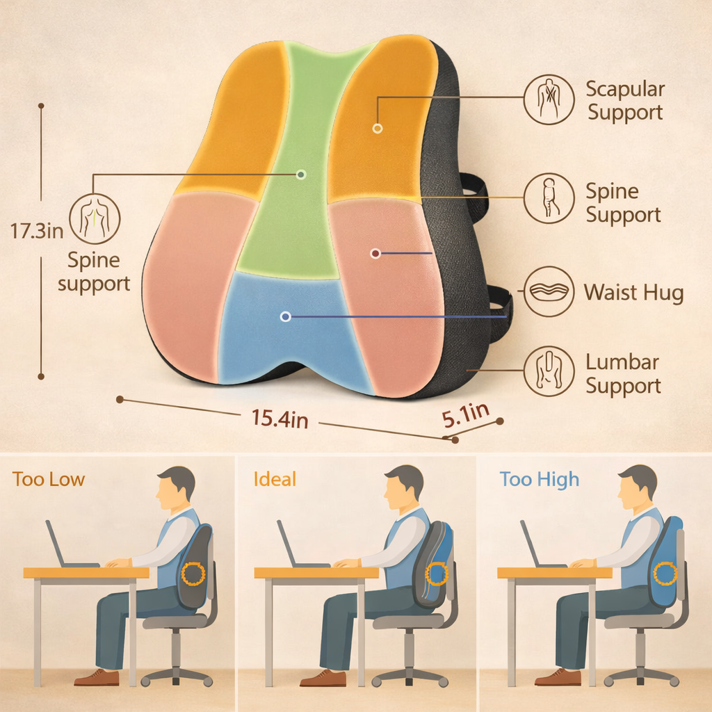 Supporto comfort per seduta con cuscino lombare in memory foam