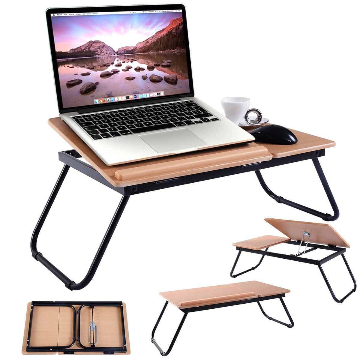 Tavolino laptop regolabile con struttura pieghevole per casa e home office