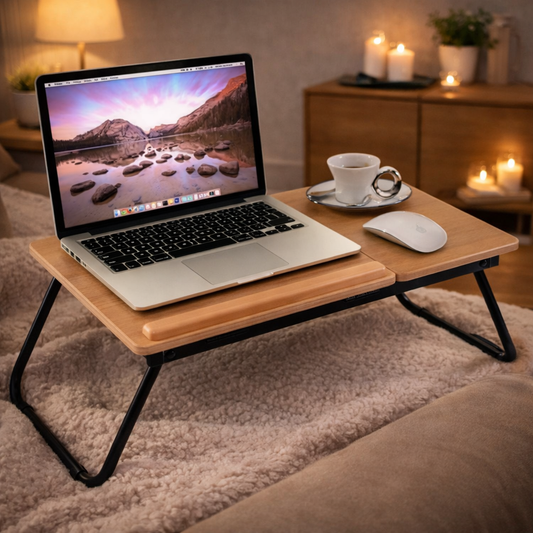 Tavolino pieghevole per laptop con piano regolabile a 4 angolazioni per letto e ufficio

