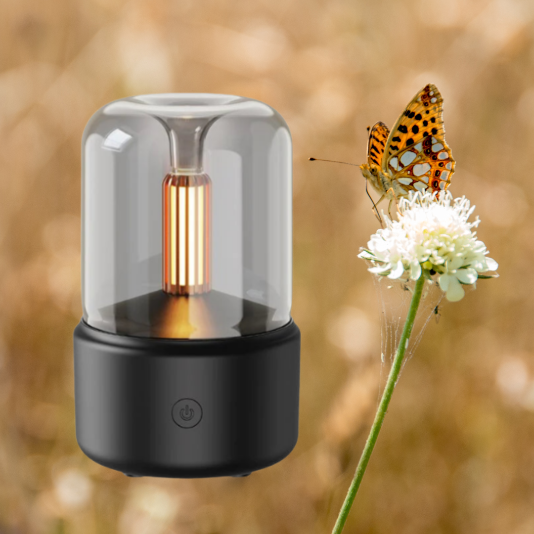 Umidificatore aromaterapia portatile con design minimal e luce effetto candela