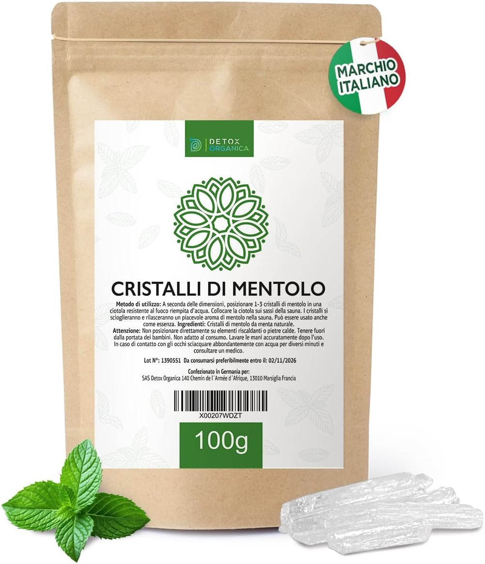 -Cristalli Di Mentolo Sauna-100 G-Menta Pura Al 100%-Accessori per Sauna-Sauna Da Casa-Sensazione Rivitalizzante - Rinfresca E Stimola I Sensi