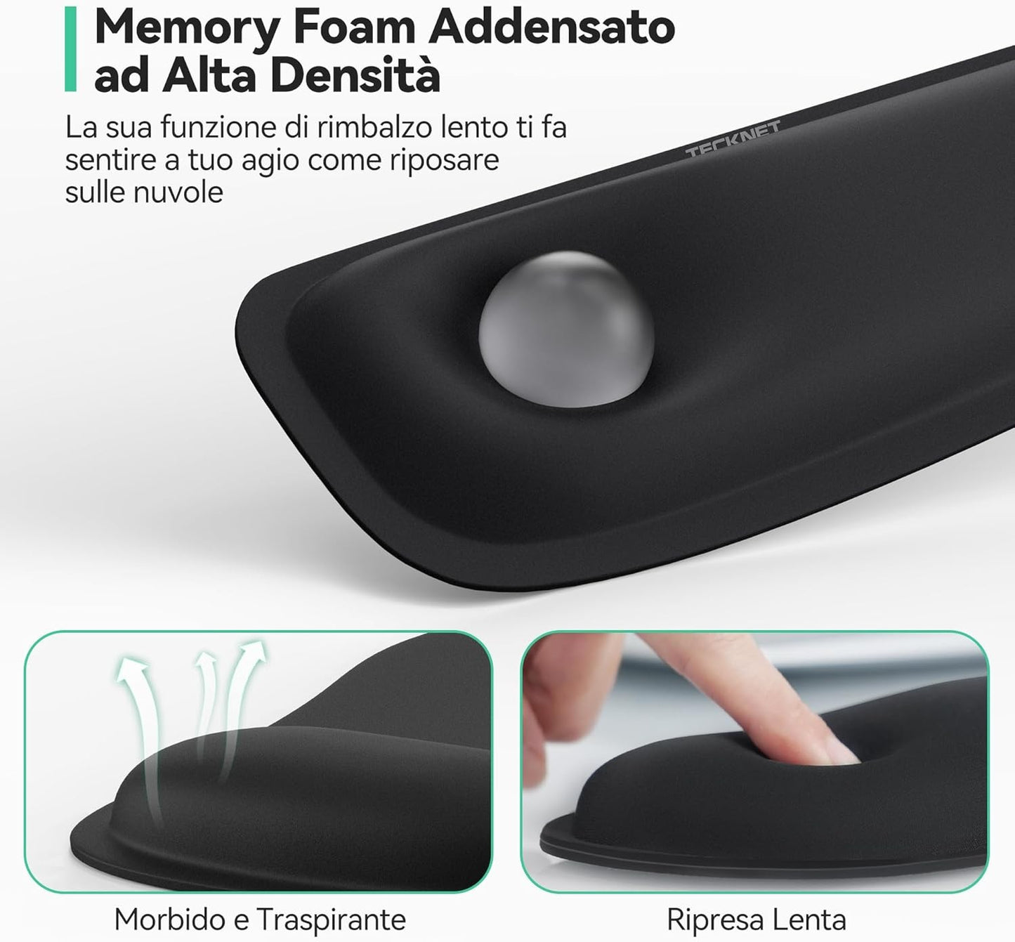 TECKNET Tappetino Mouse Con Poggiapolsi, Poggiapolsi Tastiera E Gaming Mouse Pad