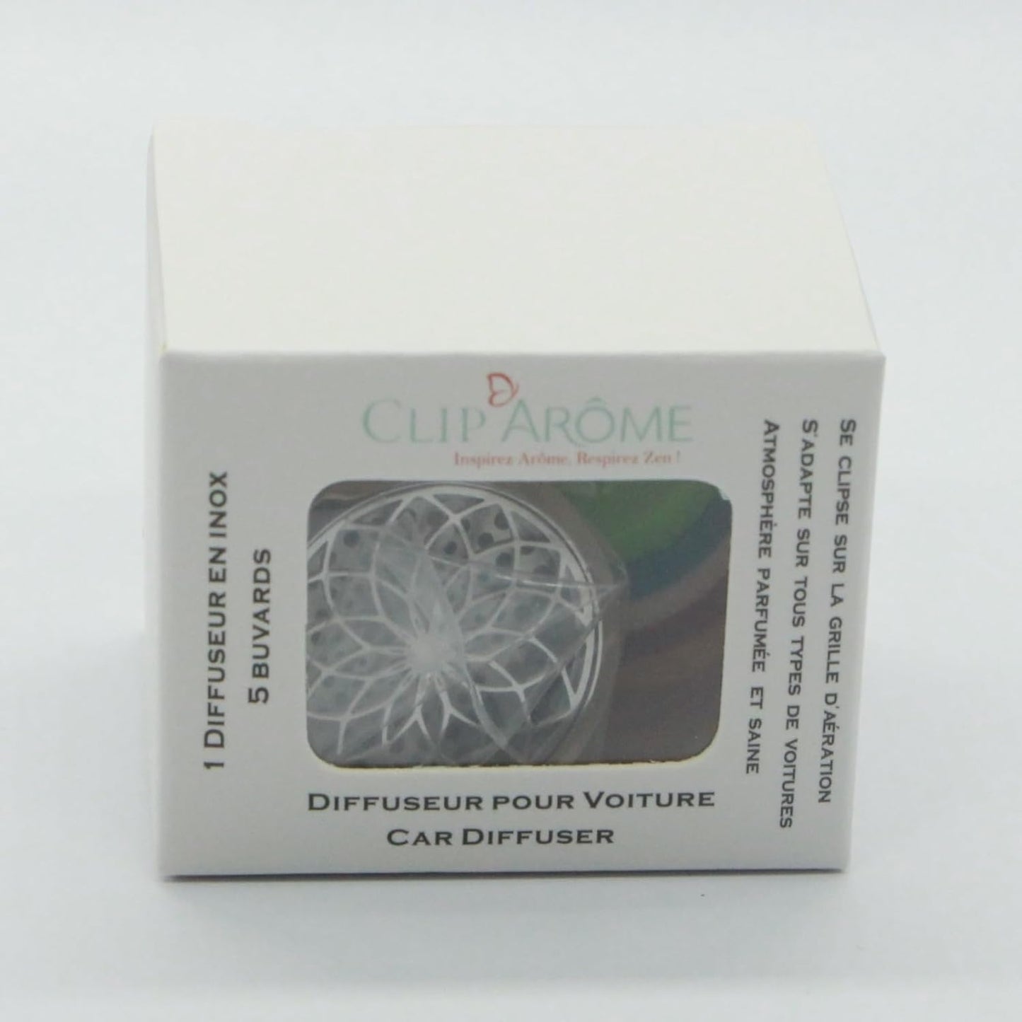 Zen'Aroôme - Diffusore Di Olio Essenziale per Auto, Clip Aromatizzante, Acchiappasogni, Diffusore + 5 Bicchieri Da Profumo Con Olio Essenziale O Profumo, in Acciaio Inossidabile, Fissaggio Su Griglia