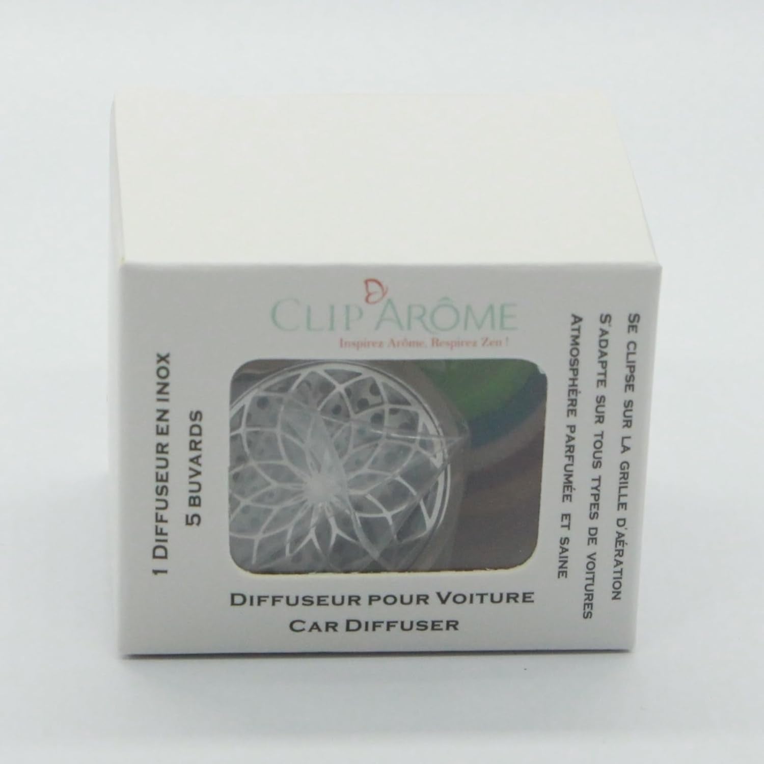 Zen'Aroôme - Diffusore Di Olio Essenziale per Auto, Clip Aromatizzante, Acchiappasogni, Diffusore + 5 Bicchieri Da Profumo Con Olio Essenziale O Profumo, in Acciaio Inossidabile, Fissaggio Su Griglia