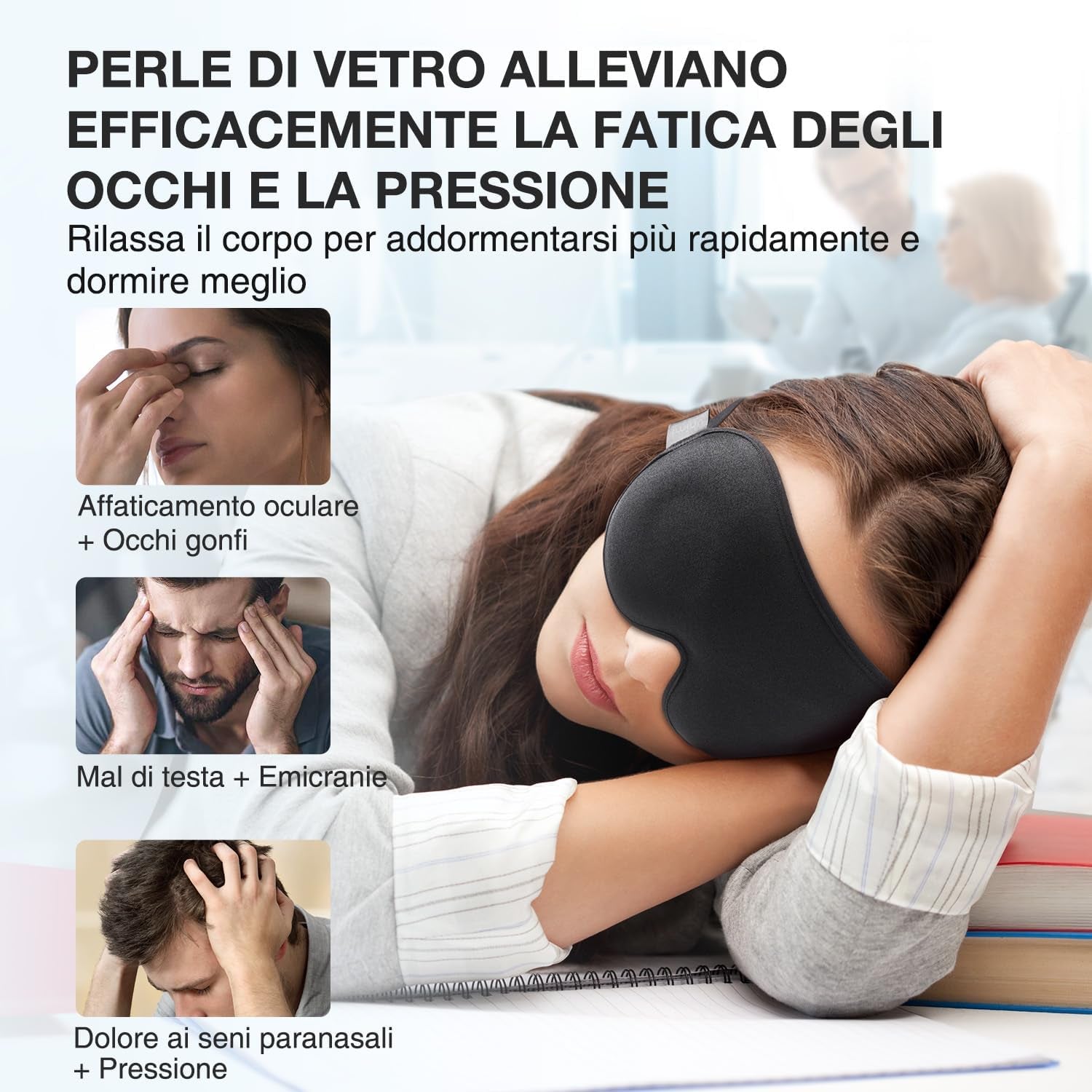 Mascherina per Dormire per Donna E Uomo,Maschera Occhi per Dormire Ponderata  3D,Mascherina Notte Occhi Con Luci Di Blocco,Alleviare Lo Stress,Mal Di Testa E Gli Occhi,Fascia Regolabile, 120 G