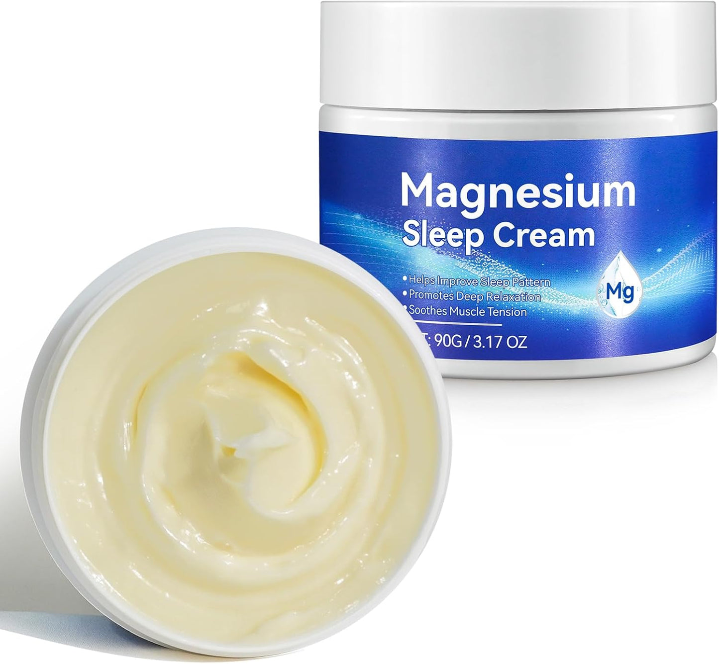 Crema Sonno Lenitiva Al Magnesio, Burro Idratante Calmante per Muscoli E Corpo Della Pelle Del Magnesio, Sollievo per Gambe Inquiete | Rilassante Articolare Muscolare per Crampi E Dolore(90G)