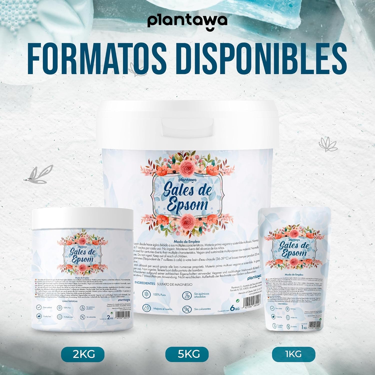 Sale Di Epsom 2Kg | Sali Da Bagno Rilassanti Con Solfato Di Magnesio Puro | Relax Muscolare, Cura Della Pelle E Benessere Naturale | Bagno Rilassante E Schiumoso | Senza Tossine E Additivi