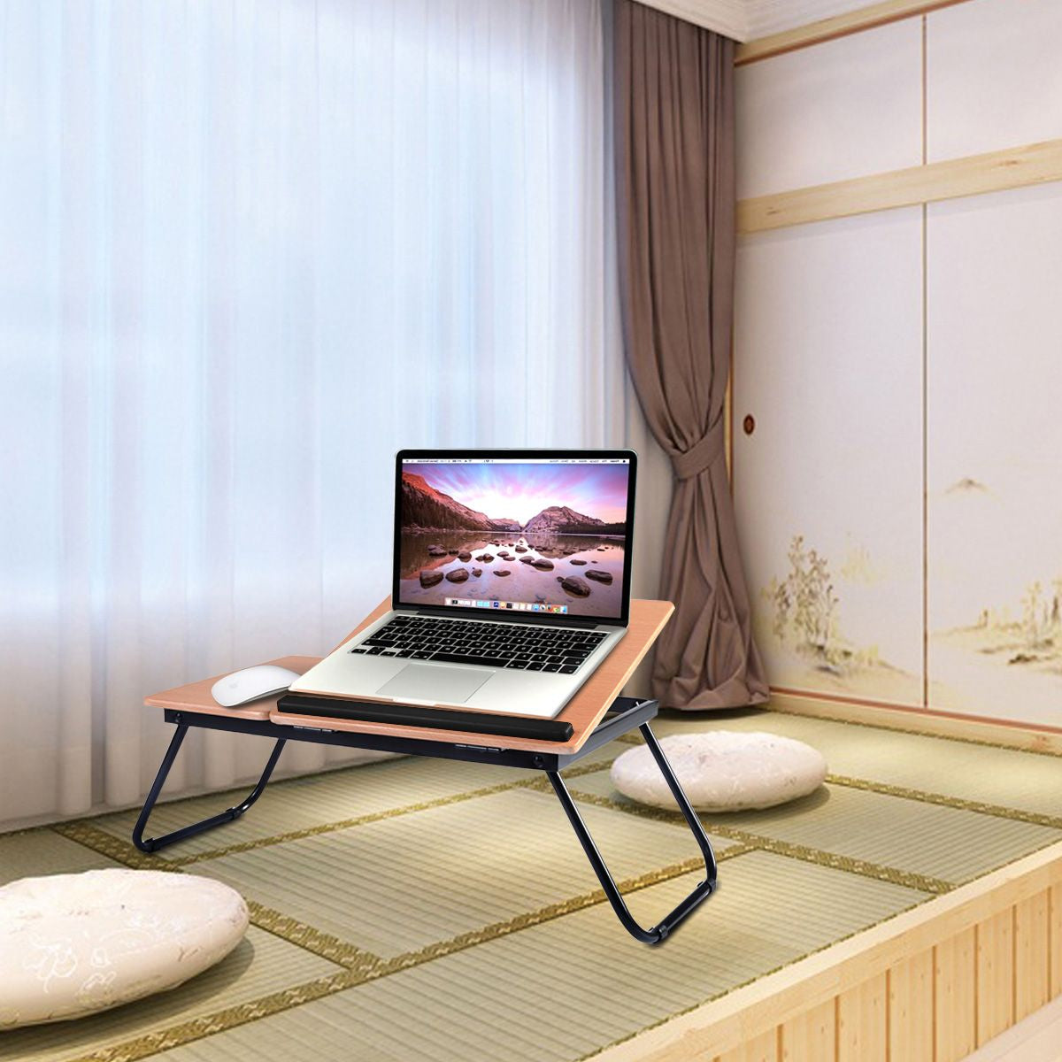 Tavolino Portatile Pieghevole per Letto Con Piano Inclinabile Ufficio E Viaggi, Tavolino per Laptop Colazione a Letto 2 Colori