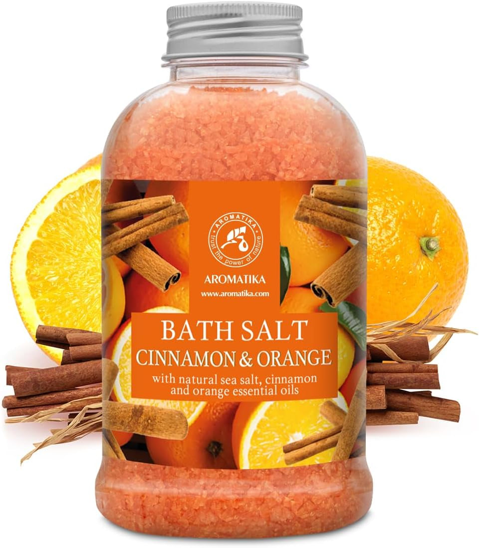Sali Da Bagno Cannella-Arancia 600 G - Sale Marino Con Olio Essenziale Di Arancia E Cannella - Cura Del Corpo - Rilassamento - Bellezza - Aromaterapia