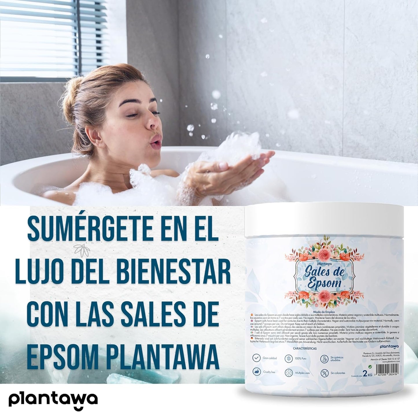 Sale Di Epsom 2Kg | Sali Da Bagno Rilassanti Con Solfato Di Magnesio Puro | Relax Muscolare, Cura Della Pelle E Benessere Naturale | Bagno Rilassante E Schiumoso | Senza Tossine E Additivi